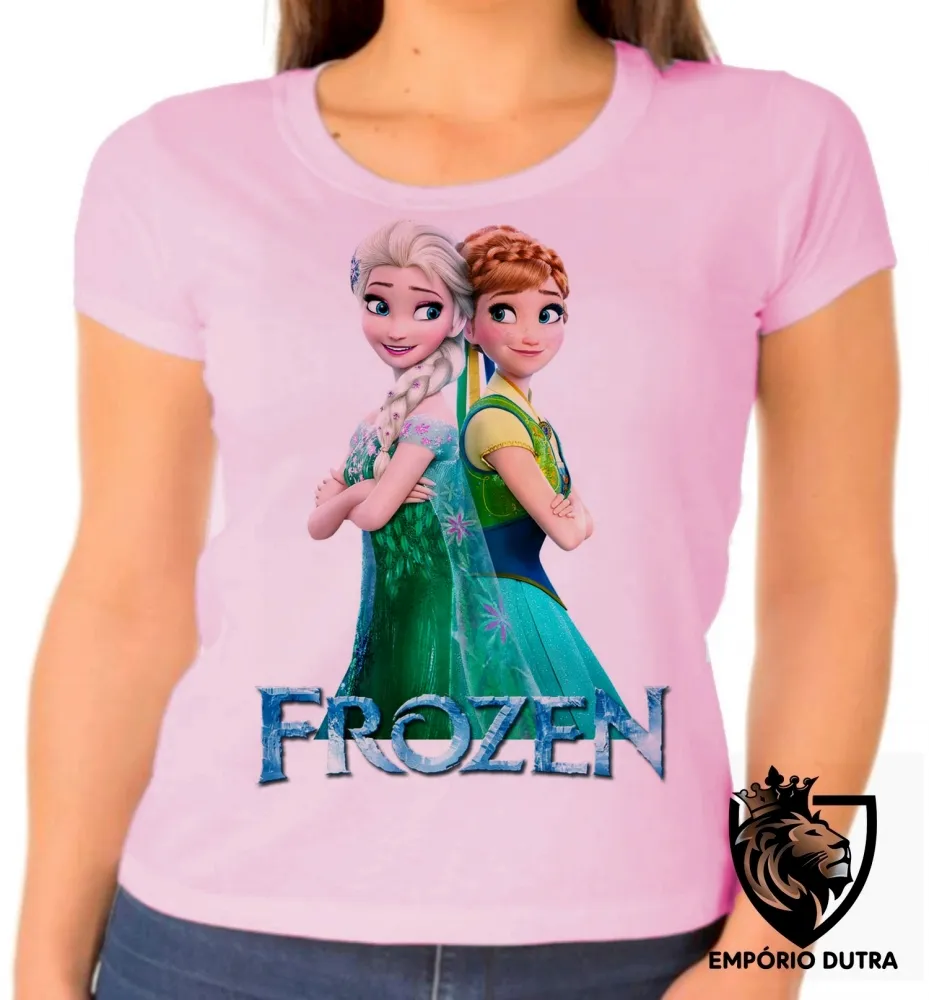 Baby look blusa feminina Frozen Anna Elsa costas Imagem