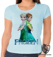 Baby look blusa feminina Frozen Anna Elsa costas - Foto 2