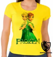 Baby look blusa feminina Frozen Anna Elsa costas - Foto 3