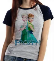 Baby look blusa feminina Frozen Anna Elsa costas - Foto 4