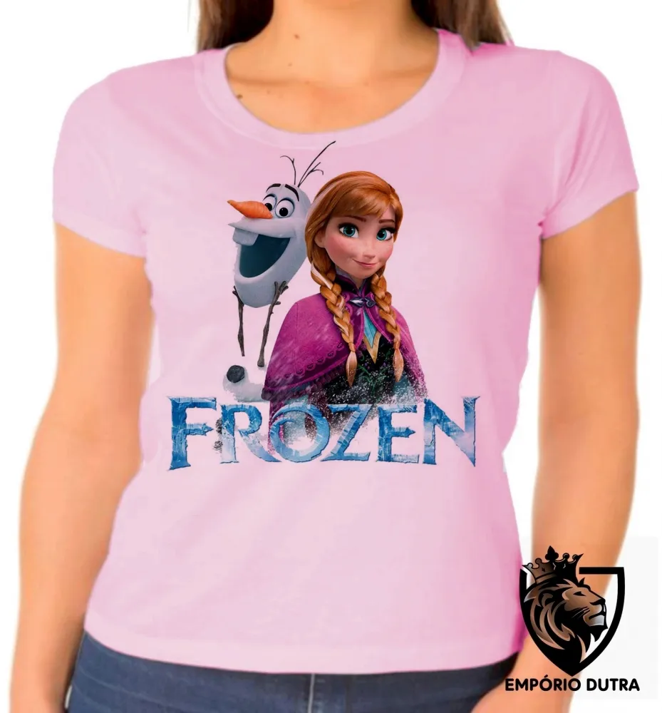 Baby look blusa feminina Frozen Anna Olaf Imagem