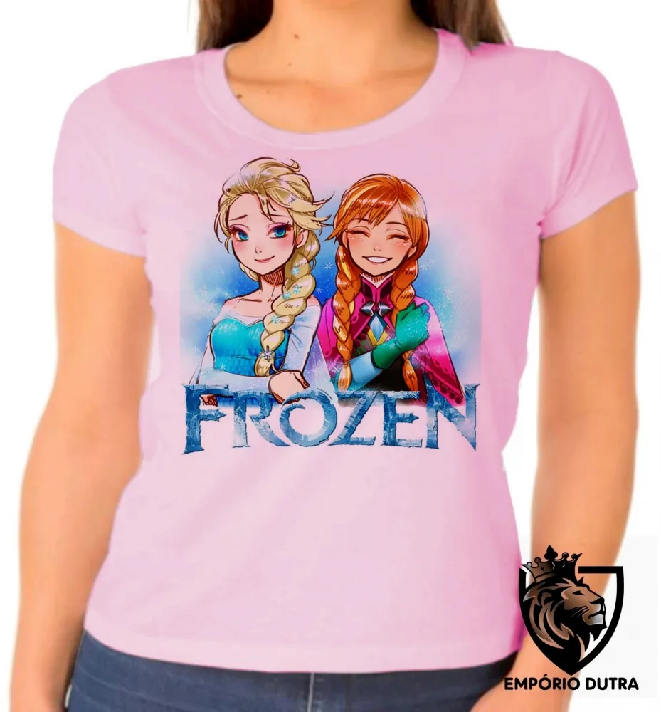 Baby look blusa feminina Frozen desenho elsa anna