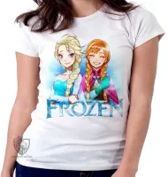 Baby look blusa feminina Frozen desenho elsa anna - Foto 6