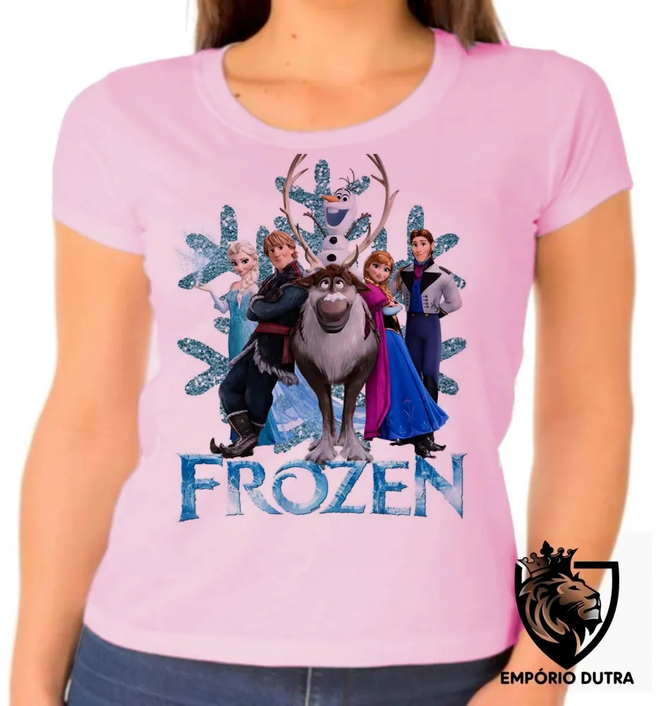 Baby look blusa feminina Frozen floco neve todos Imagem