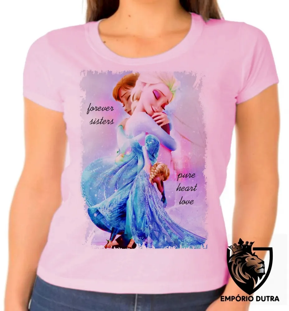 Baby look blusa feminina Frozen forever sisters