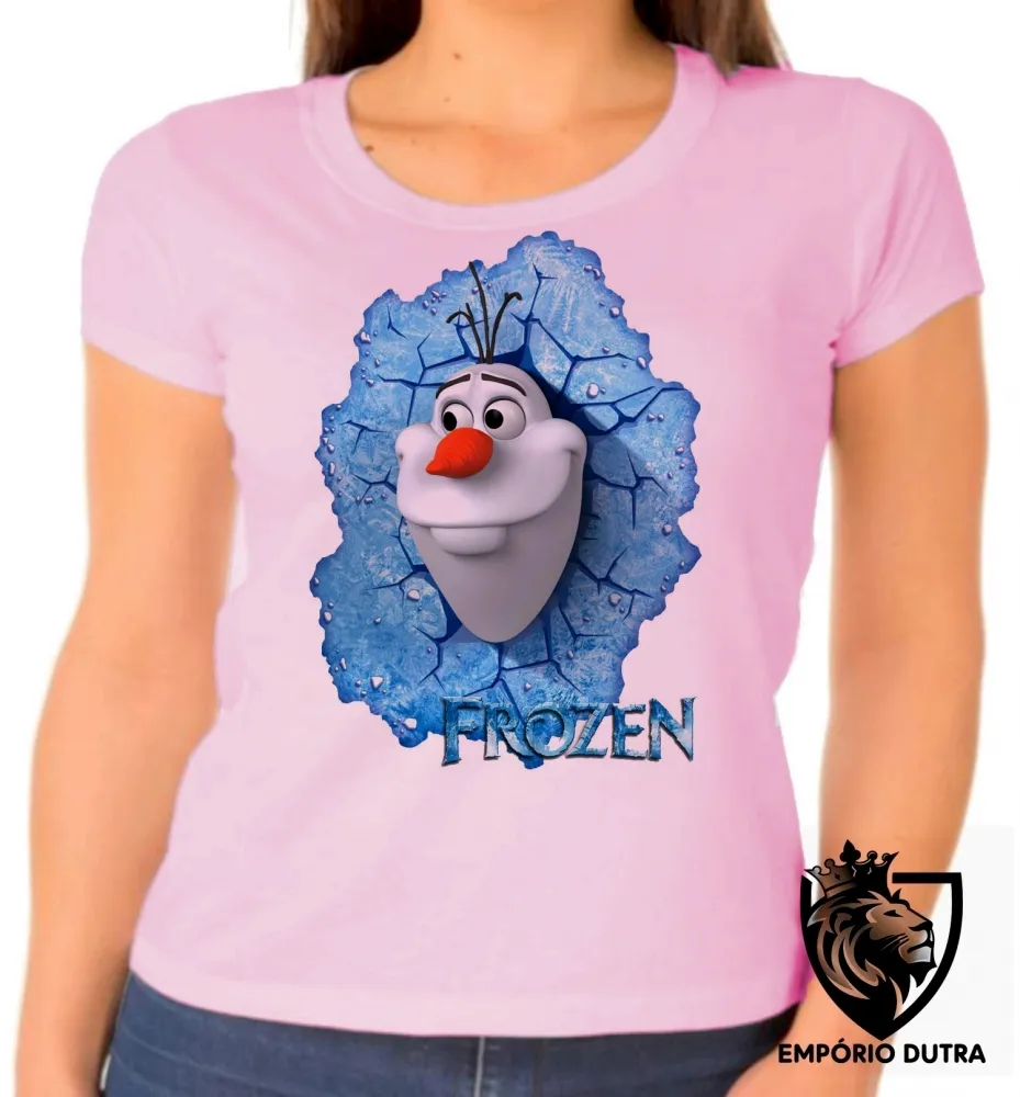 Baby look blusa feminina Frozen Olaf boneco neve Imagem