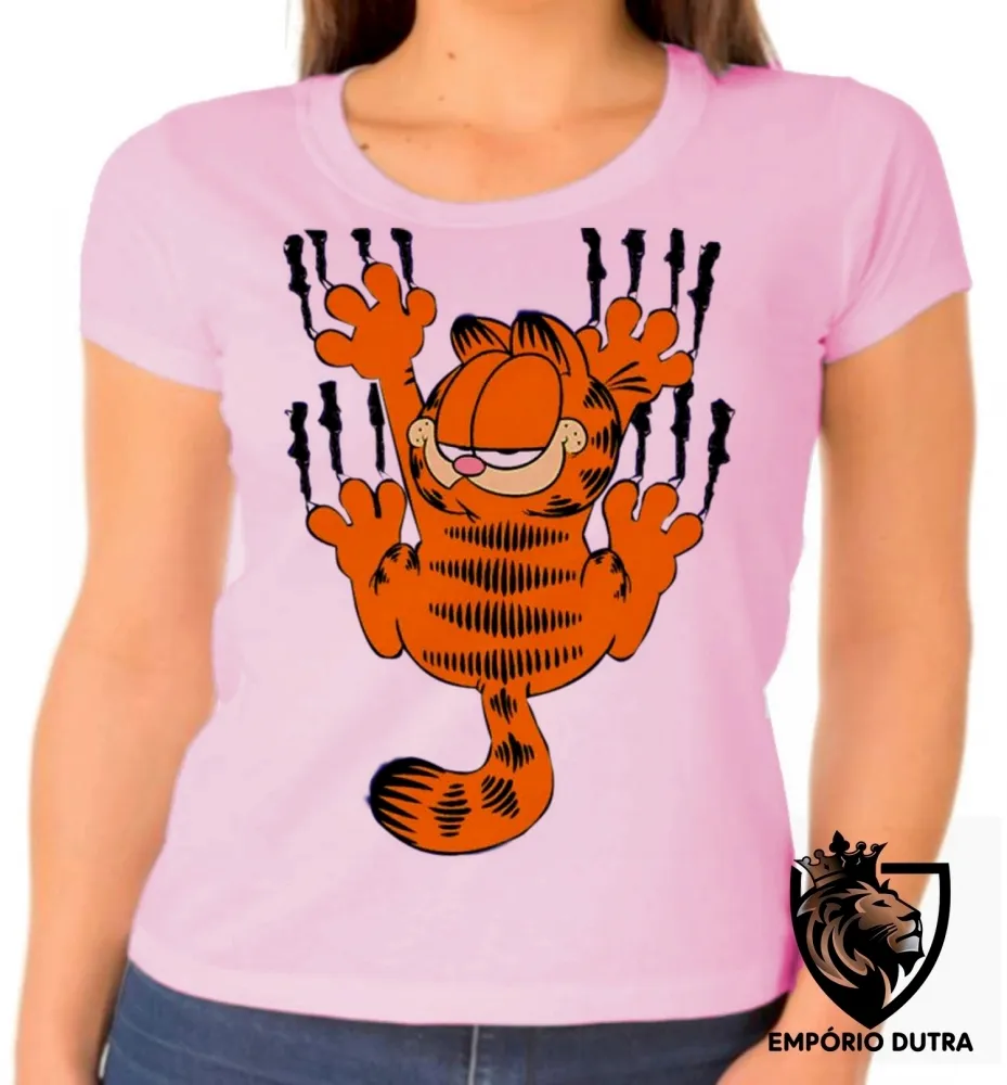 Baby look blusa feminina Garfield arranhar gato cat gatinho