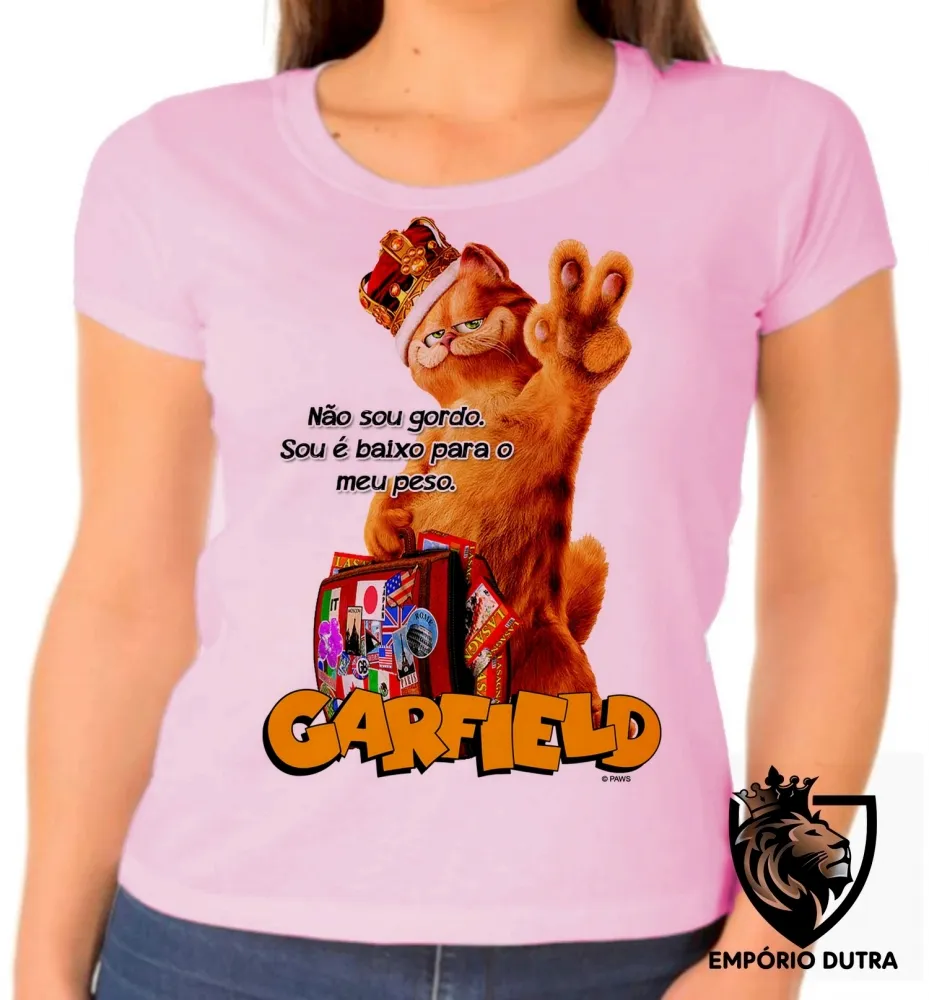 Baby look blusa feminina Garfield não sou gordo gato Imagem