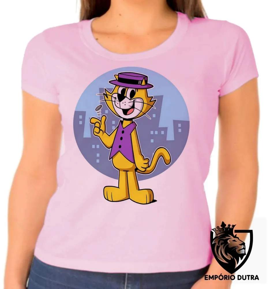 Baby look blusa feminina gato manda chuva desenho antigo hanna barbera