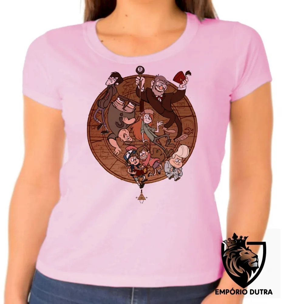 Baby look blusa feminina Gravity Falls círculo todos