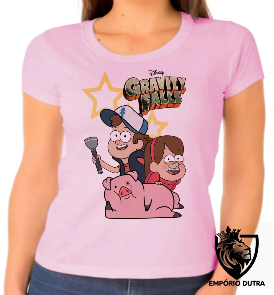 Baby look blusa feminina Gravity Falls estrelas Dipper Mabel Imagem