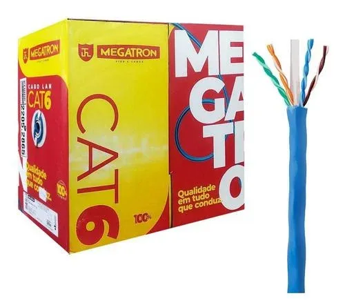 Megatron Cabos De Rede Cat6 4 Pares - Cabo de Internet RJ45 PC Rolo 305 metros Caixa 