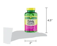Folate 1,333mcg  Spring Valley DFE (Folic Acid 800 mcg) C/400 Tablets - Foto 5