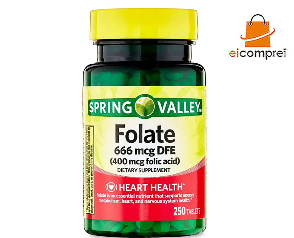Folate 666mcg  Spring Valley DFE (Folic Acid 400 mcg) C/250 Tablets + Frete Grátis