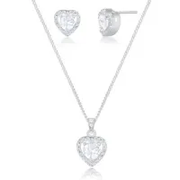 Conjunto de prata colar + brinco Coração -  281477