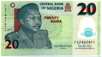 Nigéria - 20 Naira - Cédula Estrangeira - Polímero - Fe