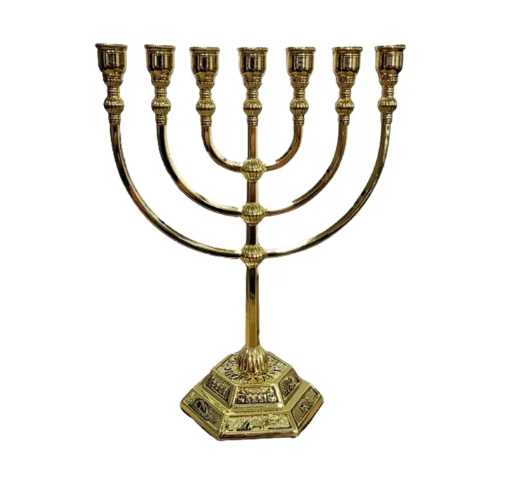 Menorá Quadrada Castiçal 7 Pontas Dourada 17 cm 