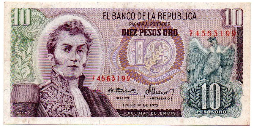 Colômbia - 10 Pesos - Cédula Estrangeira - MBC/Sob