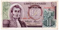 Colômbia - 10 Pesos - Cédula Estrangeira - MBC/Sob