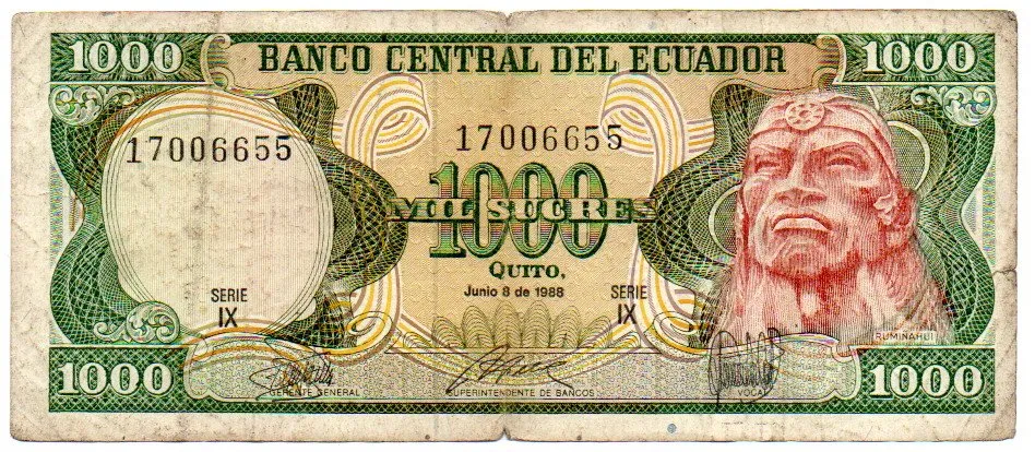 Equador - 1000 Sucres - Cédula Estrangeira - BC