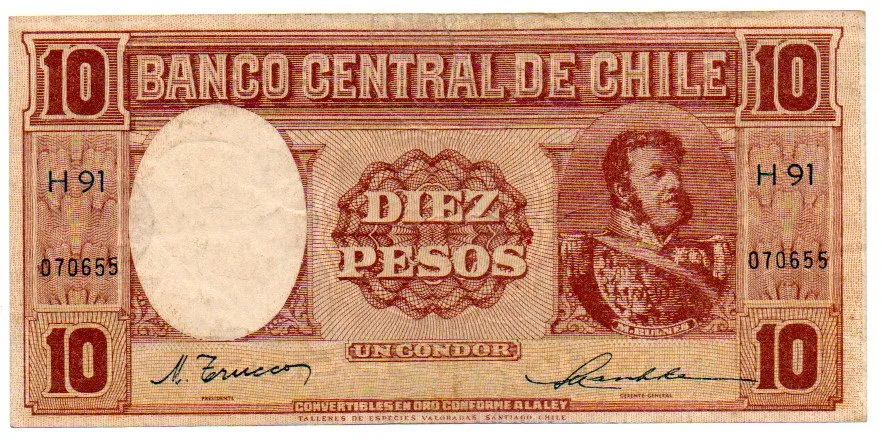 Chile - 10 Pesos - Cédula Estrangeira - MBC