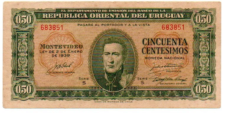 Uruguai - 50 Centesimos - Cédula Estrangeira - MBC/Sob