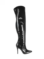 Bota Over the Knee Aisha Vinil Preto com Numeração Especial em Promoção - Foto 7