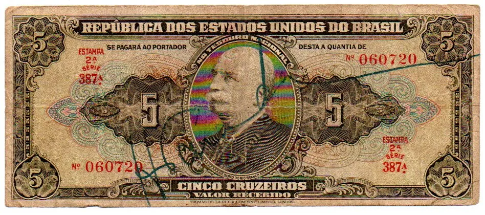C065 - 5 Cruzeiros - 2° Estampa - Série 387 - Autografada / Assinada a Mão - Barão do Rio Branco - Data: 1950 - BC