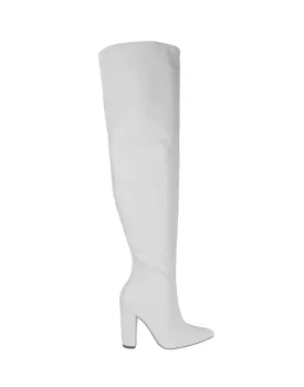 Bota Over the Knee Aisha Branca com Numeração Especial em Promoção