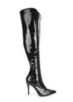 Bota Over the Knee Anitta Vinil Preta com Numeração Especial em Promoção