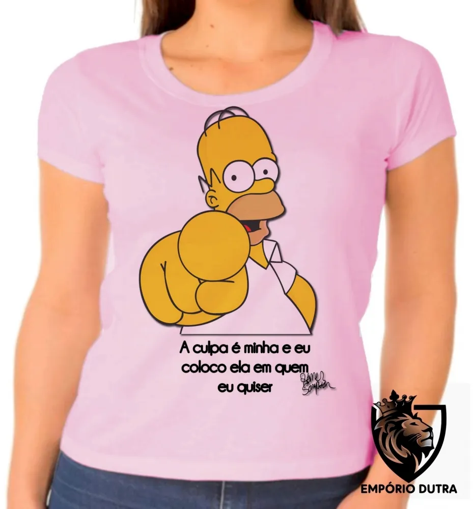 Baby look blusa feminina Homer Simpsons culpa minha coloco ela em quem eu quiser