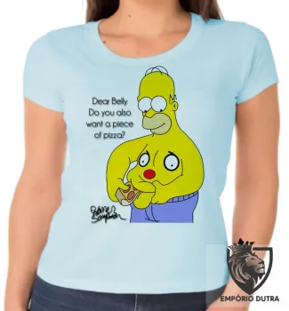 Baby look blusa feminina Homer Simpsons pizza barriga comendo - Foto 2