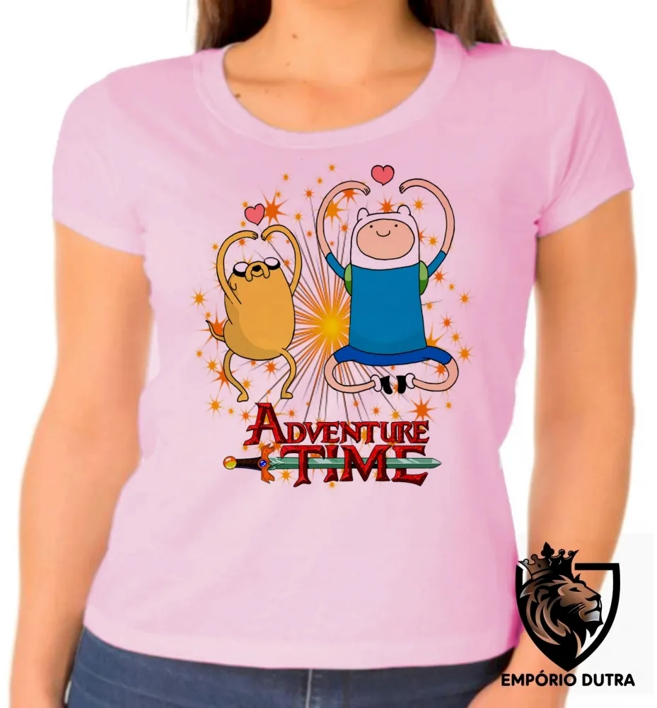 Baby look blusa feminina Hora da Aventura corações jake e finn Imagem