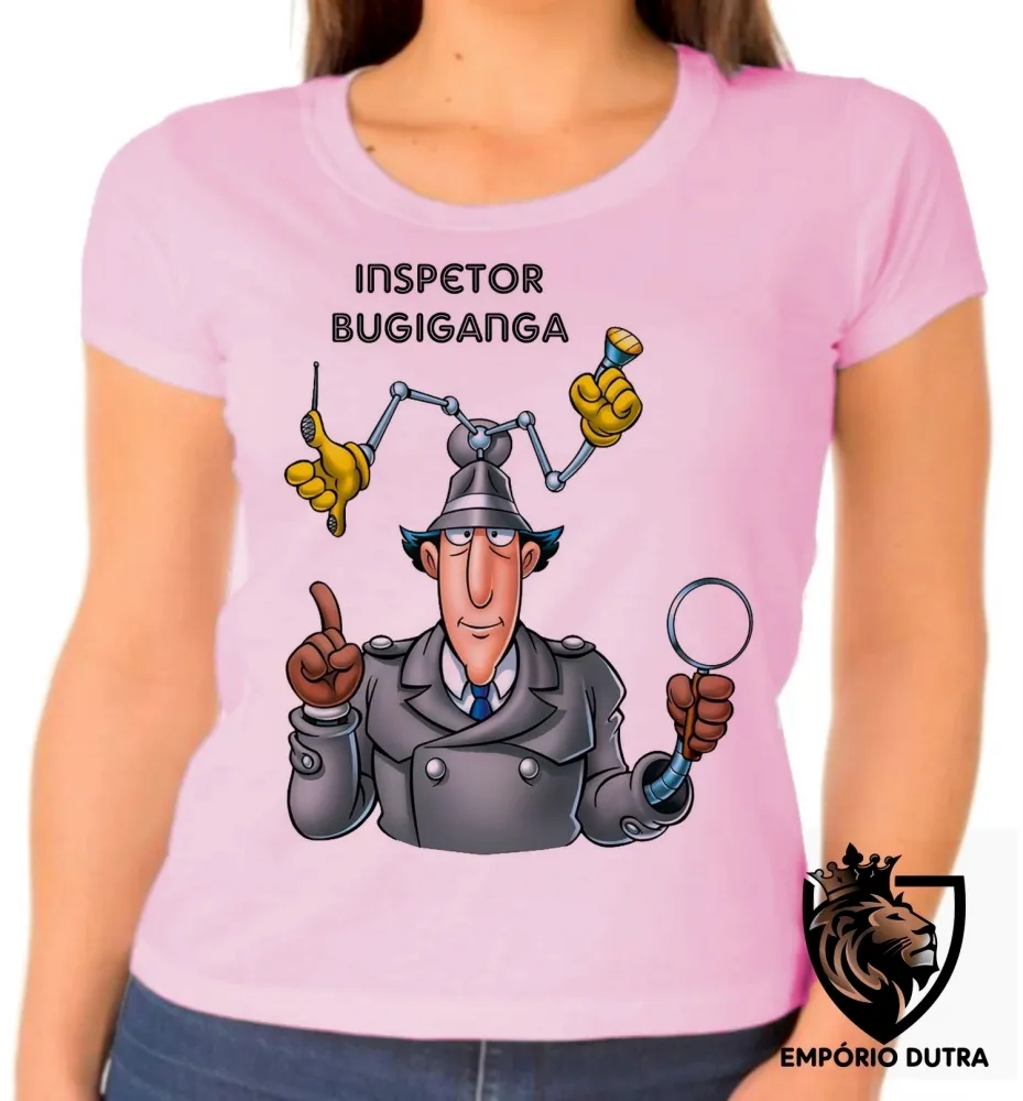 Baby look blusa feminina Inspetor Bugiganga detetive desenho antigo Imagem
