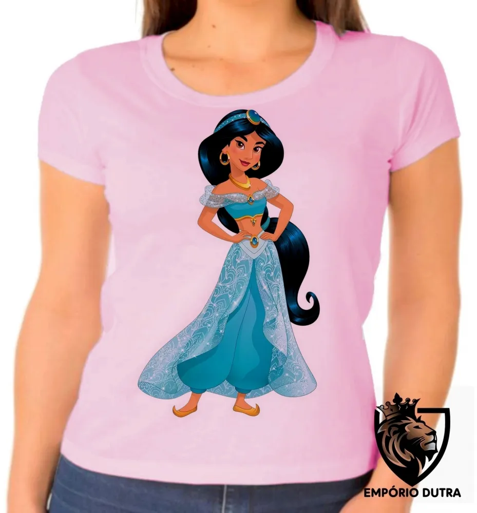 Baby look blusa feminina Jasmine princesa disney Aladim