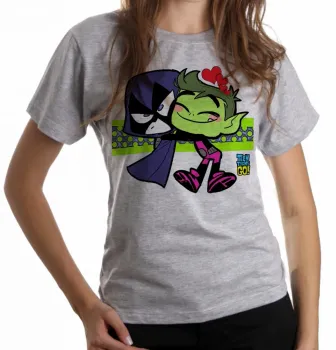 Baby look blusa feminina Jovens Titãs Ravena e Mutano abraçados