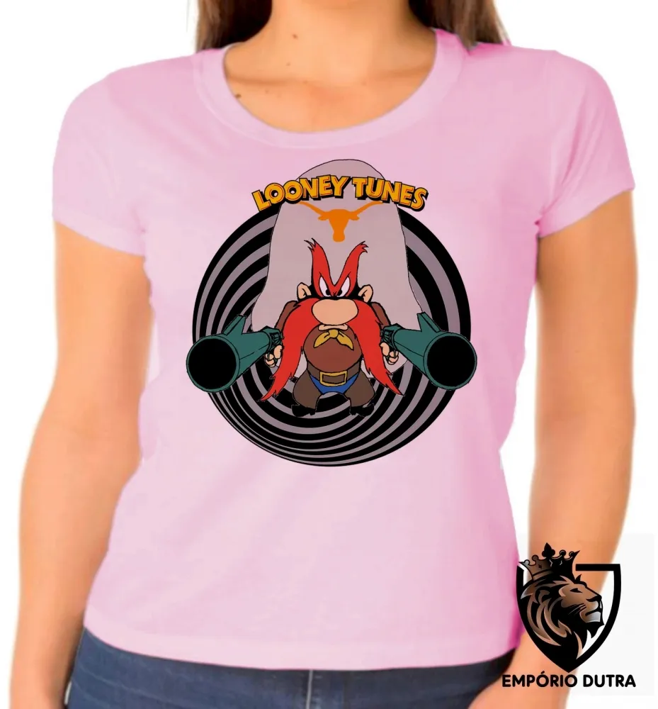 Baby look blusa feminina Looney Tunes Eufrazino arma Imagem