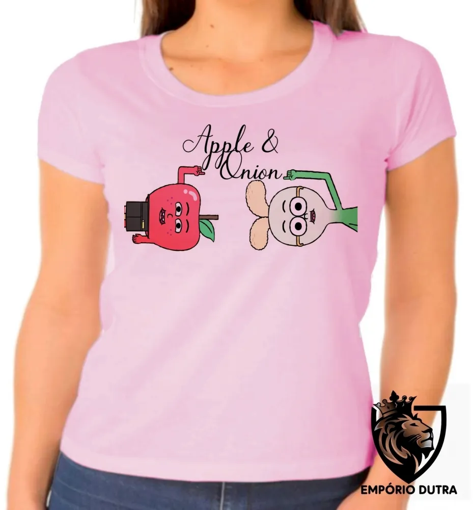Baby look blusa feminina Maçã e Cebola desenho animado