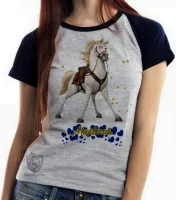 Baby look blusa feminina Maximus corações rapunzel cavalo - Foto 4