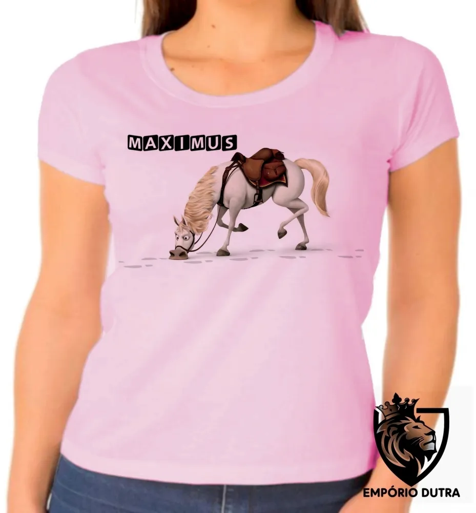 Baby look blusa feminina Maximus farejando cavalo rapunzel Imagem