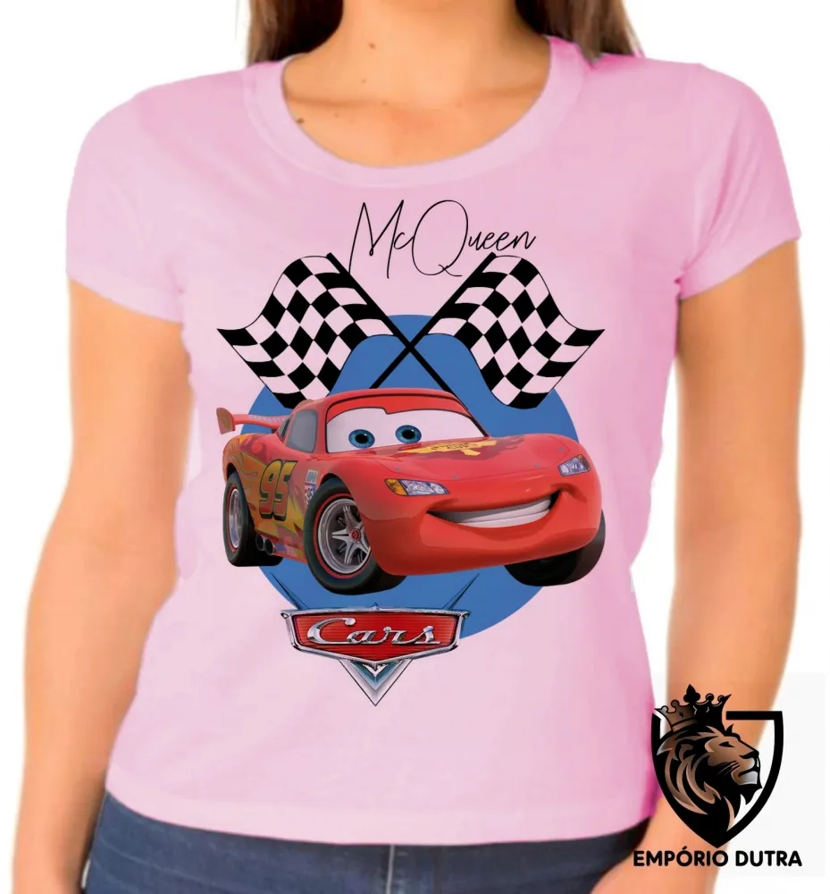 Baby look blusa feminina McQueen cars carros desenho Imagem