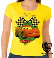 Baby look blusa feminina McQueen cars carros desenho - Foto 3
