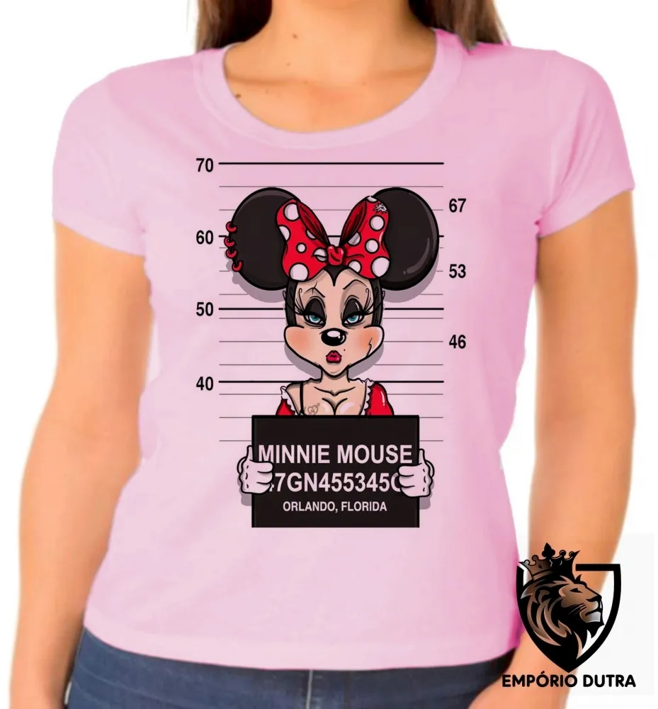 Baby look blusa feminina Minnie mouse disney presa prisão