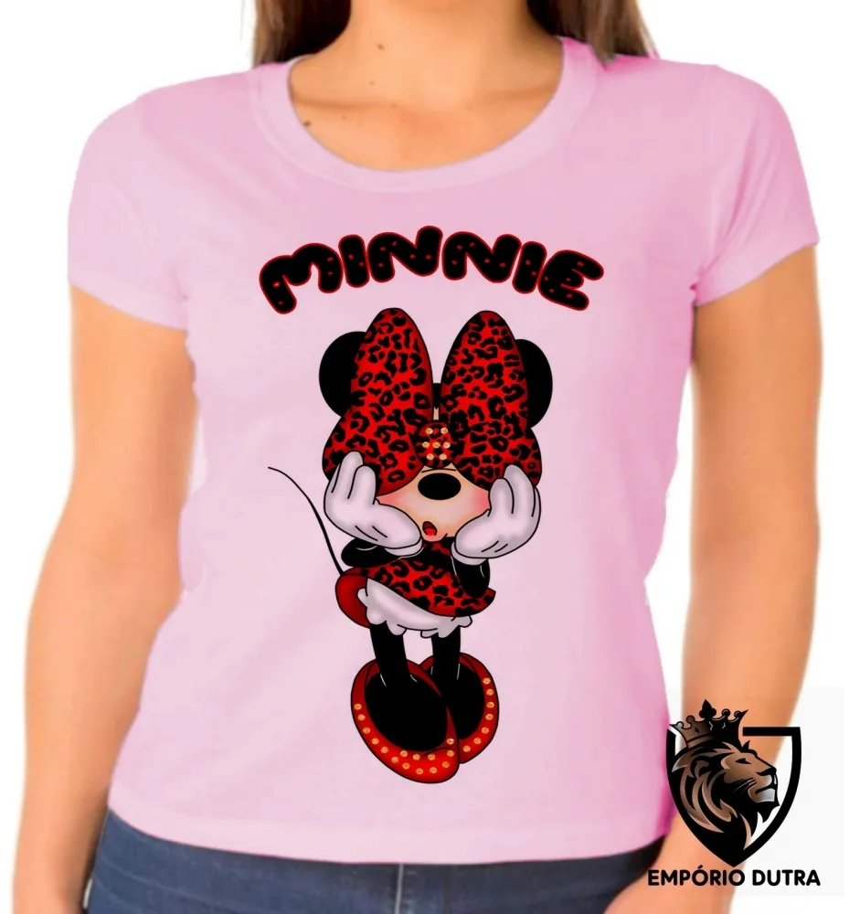 Baby look blusa feminina Minnie mouse tope rosto mickey disney Imagem