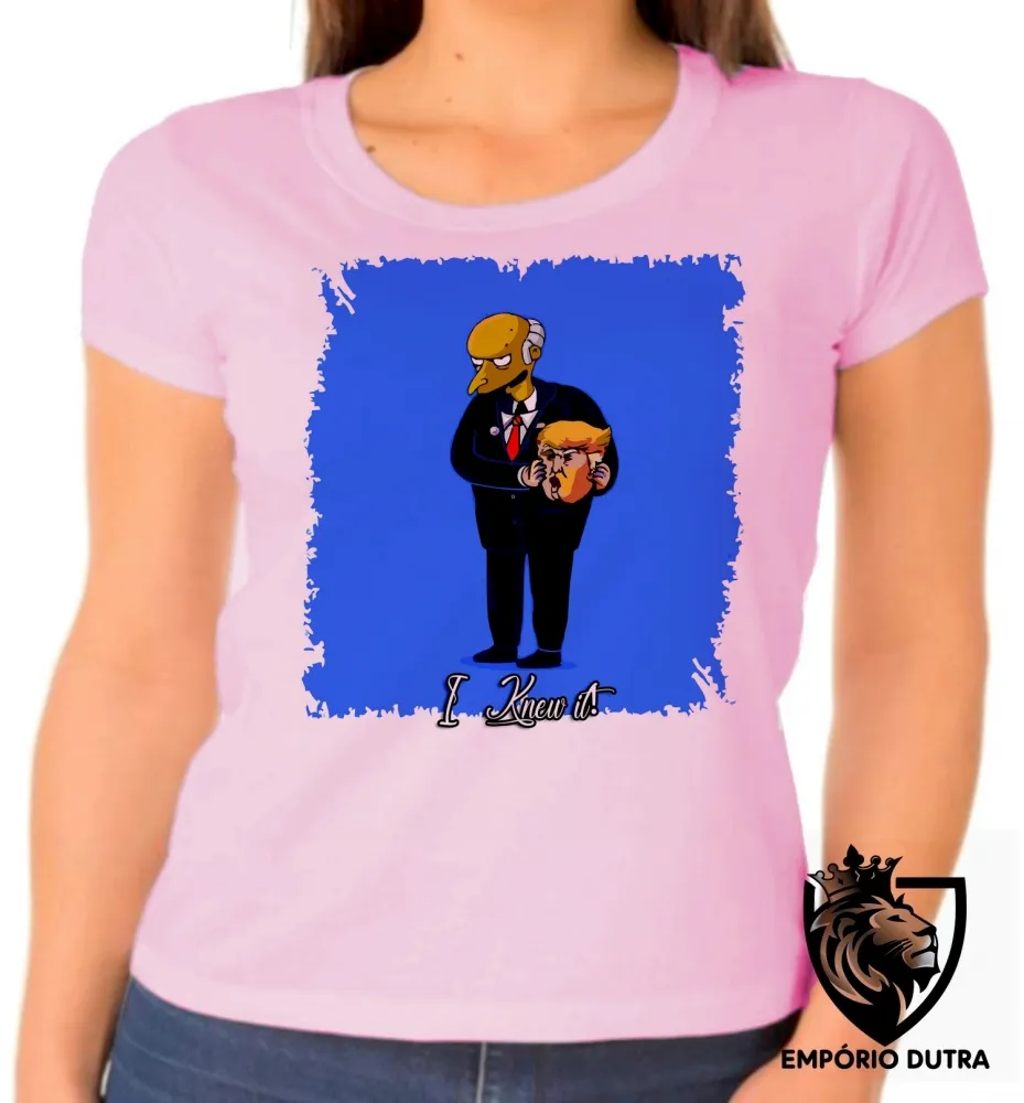 Baby look blusa feminina simpsons Burns Trump 