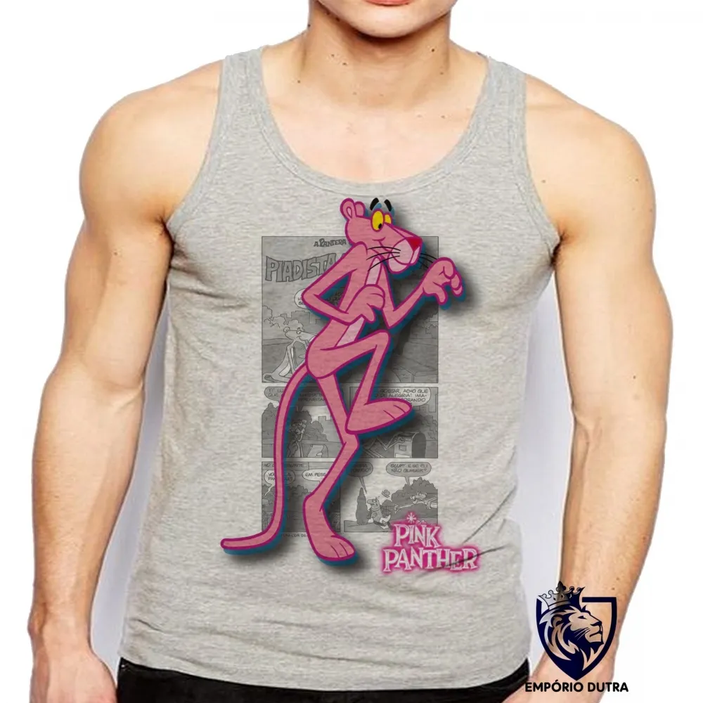 Camiseta Regata adulto ou infantil Pantera cor de rosa hq