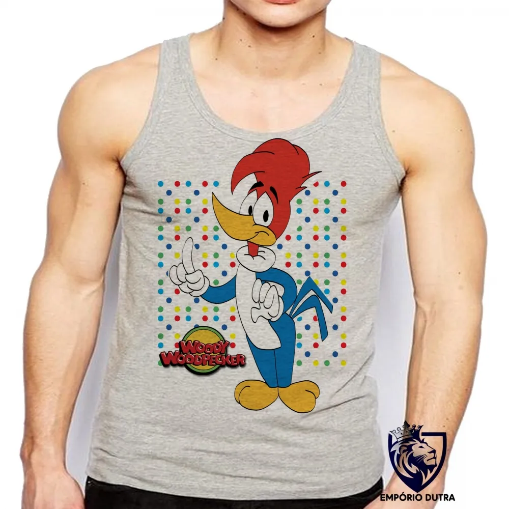 Camiseta Regata adulto ou infantil Pica Pau bolinhas