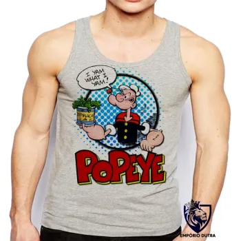 Camiseta Regata adulto ou infantil Popeye espinafre lata redondo olivia