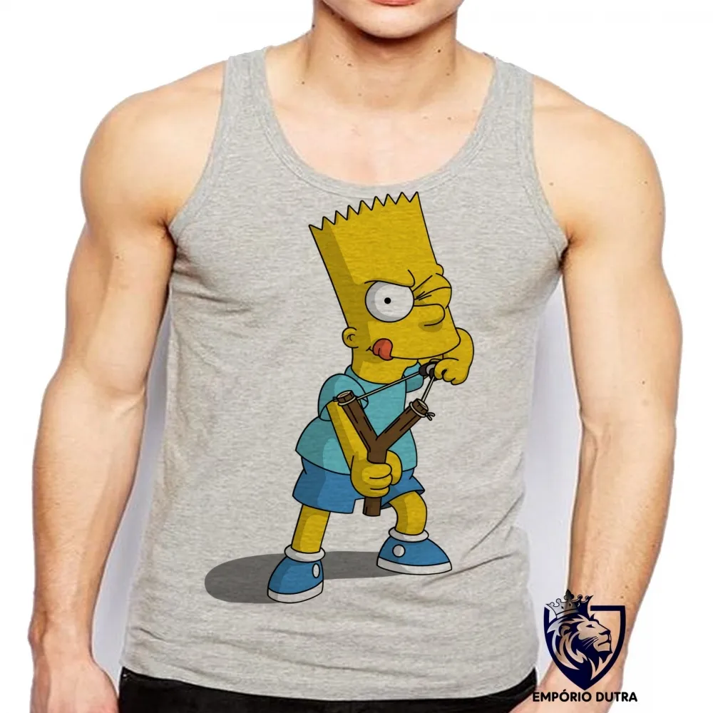 Camiseta Regata adulto ou infantil Simpsons Bart Estilingue filho homer