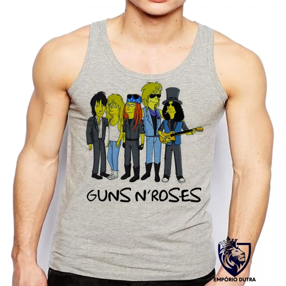 Camiseta Regata adulto ou infantil simpsons guns in roses banda rock musica